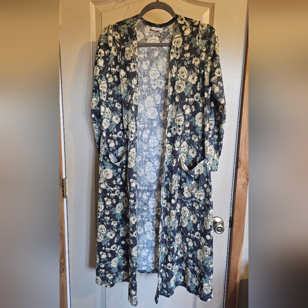 Lularoe Floral Sarah Duster Medium Cardigan - Picture 1 of 4
